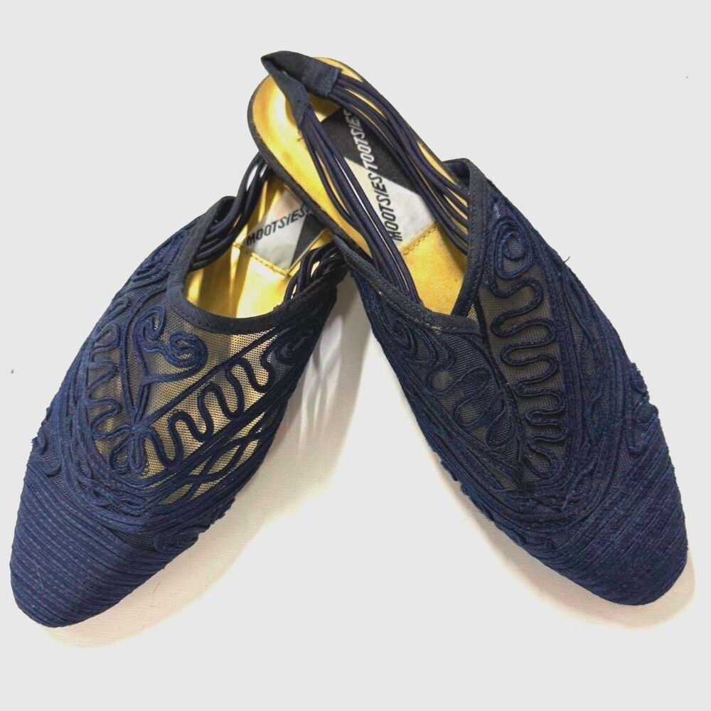 Mootsies Tootsies NWOT Vintage Navy embroidered slingbacks 90s